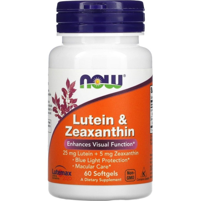 Лютеин NOW FOODS LUTEIN & ZEAXANTHIN, 25 мг, 60 капсул