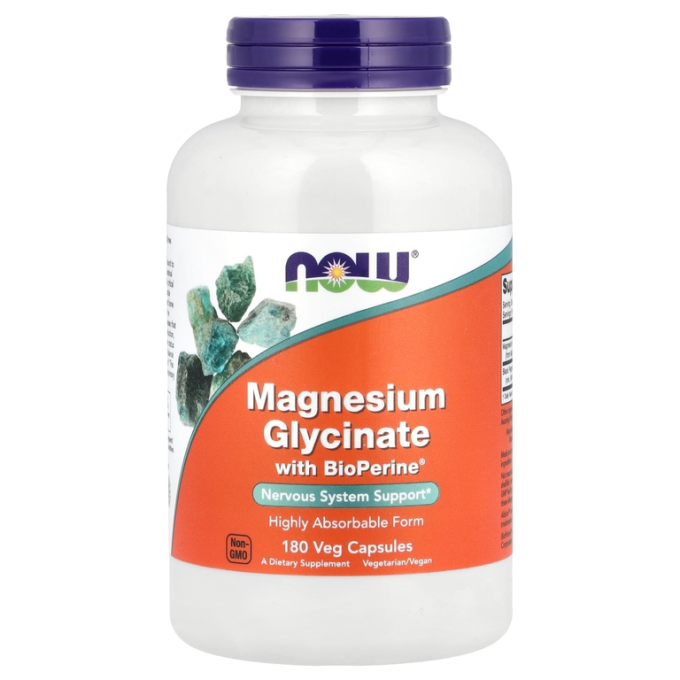Магний глицинат NOW FOODS MAGNESIUM GLYCINATE WITH BIOPERINE 180 капсул
