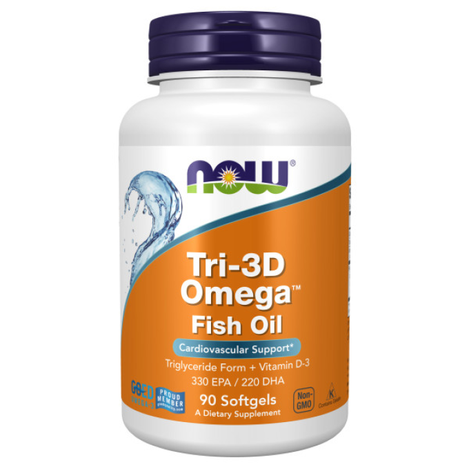 Омега 3 и рыбий жир NOW FOODS TRI-3D OMEGA + VITAMIN D-3 90 капсул