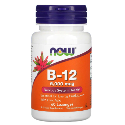 Витамин NOW FOODS B-12 + FOLIC, 5000 мкг, 60 пастилок