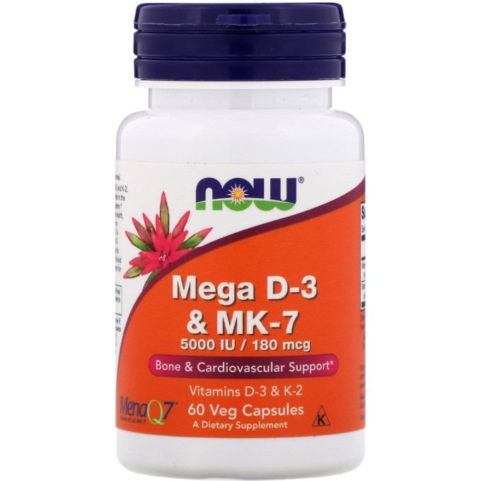 Витамин NOW FOODS MEGA D-3 & MK-7, 180 мкг - 60 капсул