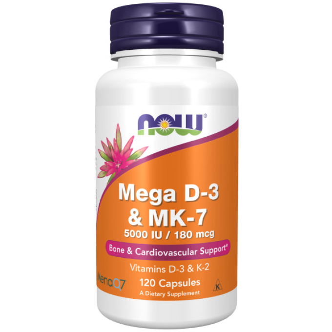 Витамины Д3 и К2 NOW FOODS MEGA D-3 & MK-7 120 VCAPS