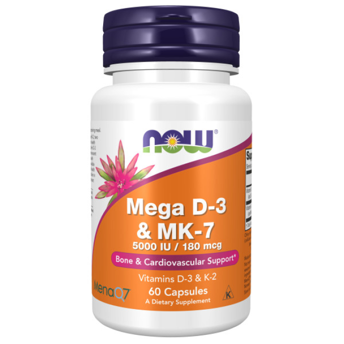 Витамины NOW FOODS Д3 и К2 MEGA D-3 & MK-7 60 капсул